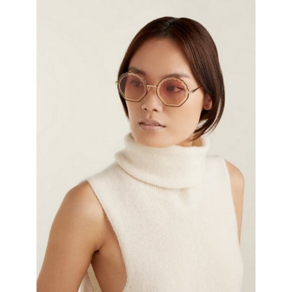 💕CHLOE💕 Tally Scalloped Sunglasses CE147S 834 Gold Brown Lenses New In Box - Picture 9 of 16